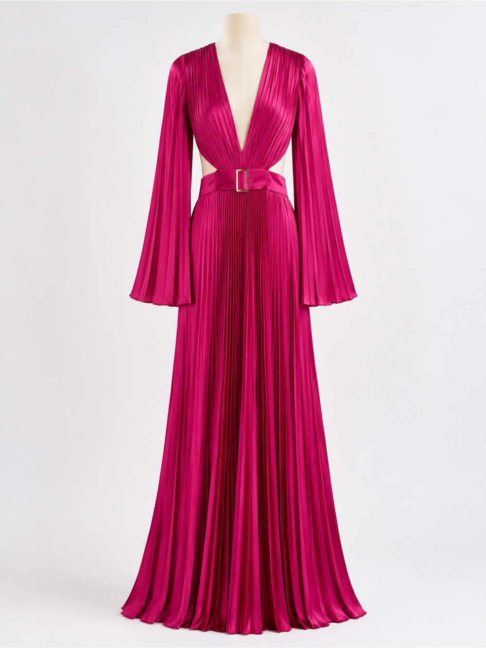 Ieena for Mac Duggal 26732 Fuchsia Pleated Angel Sleeve Cutout Gown Size 0 NWT